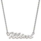 Sterling Silver Rhodium-plated LogoArt University of Illinois Medium Illini Script Pendant 18 inch Necklace