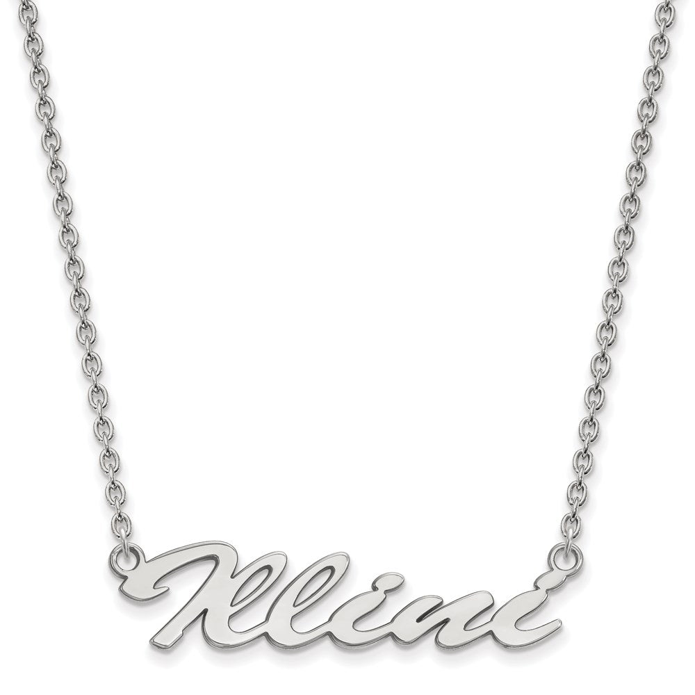 Sterling Silver Rhodium-plated LogoArt University of Illinois Medium Illini Script Pendant 18 inch Necklace