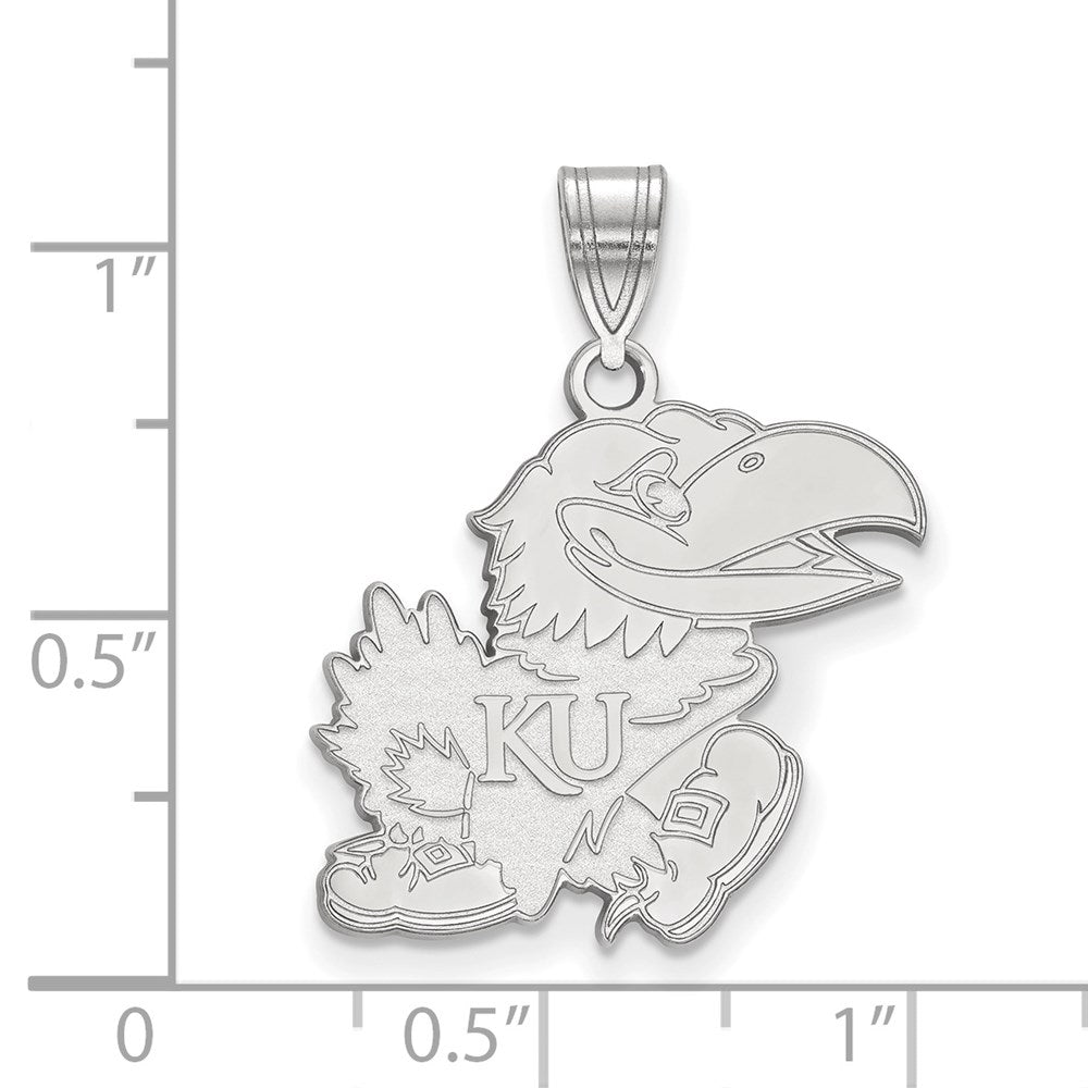 Sterling Silver Rhodium-plated LogoArt University of Kansas Jayhawk Large Pendant
