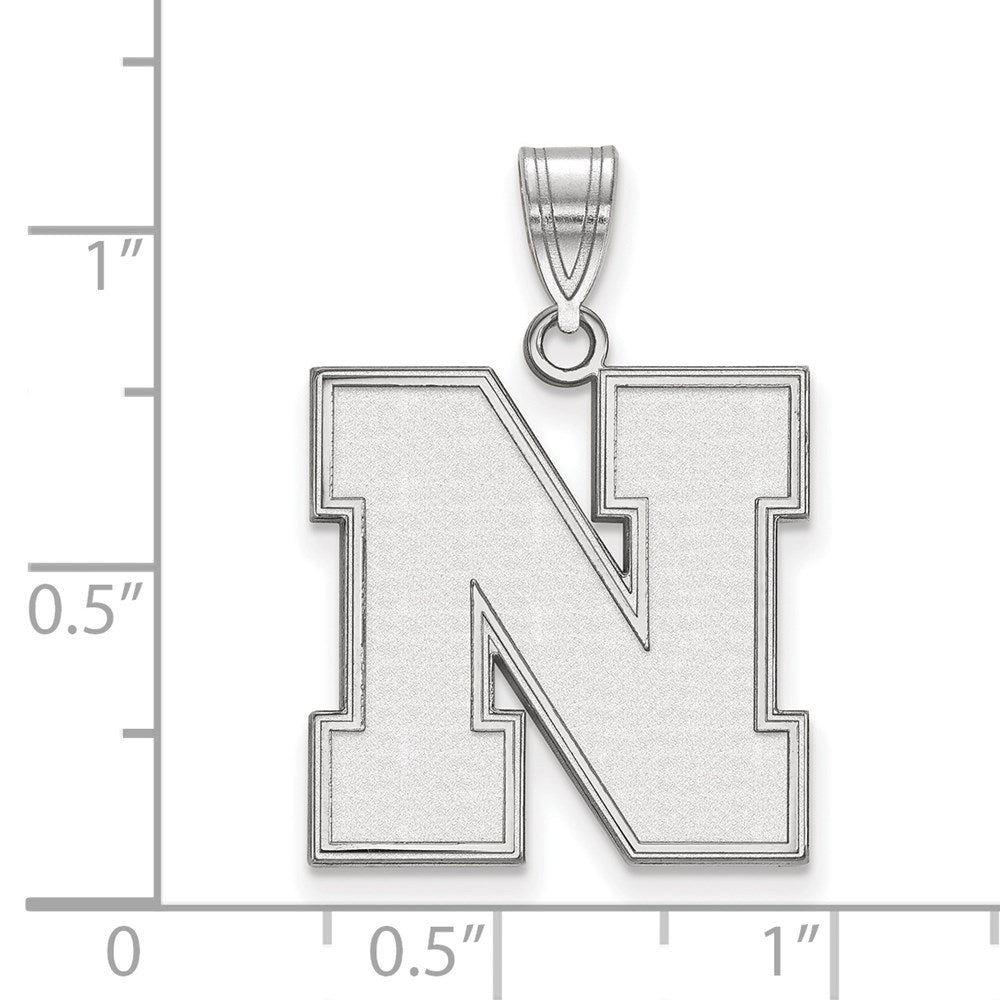 14k White Gold LogoArt University of Nebraska Letter N Large Pendant