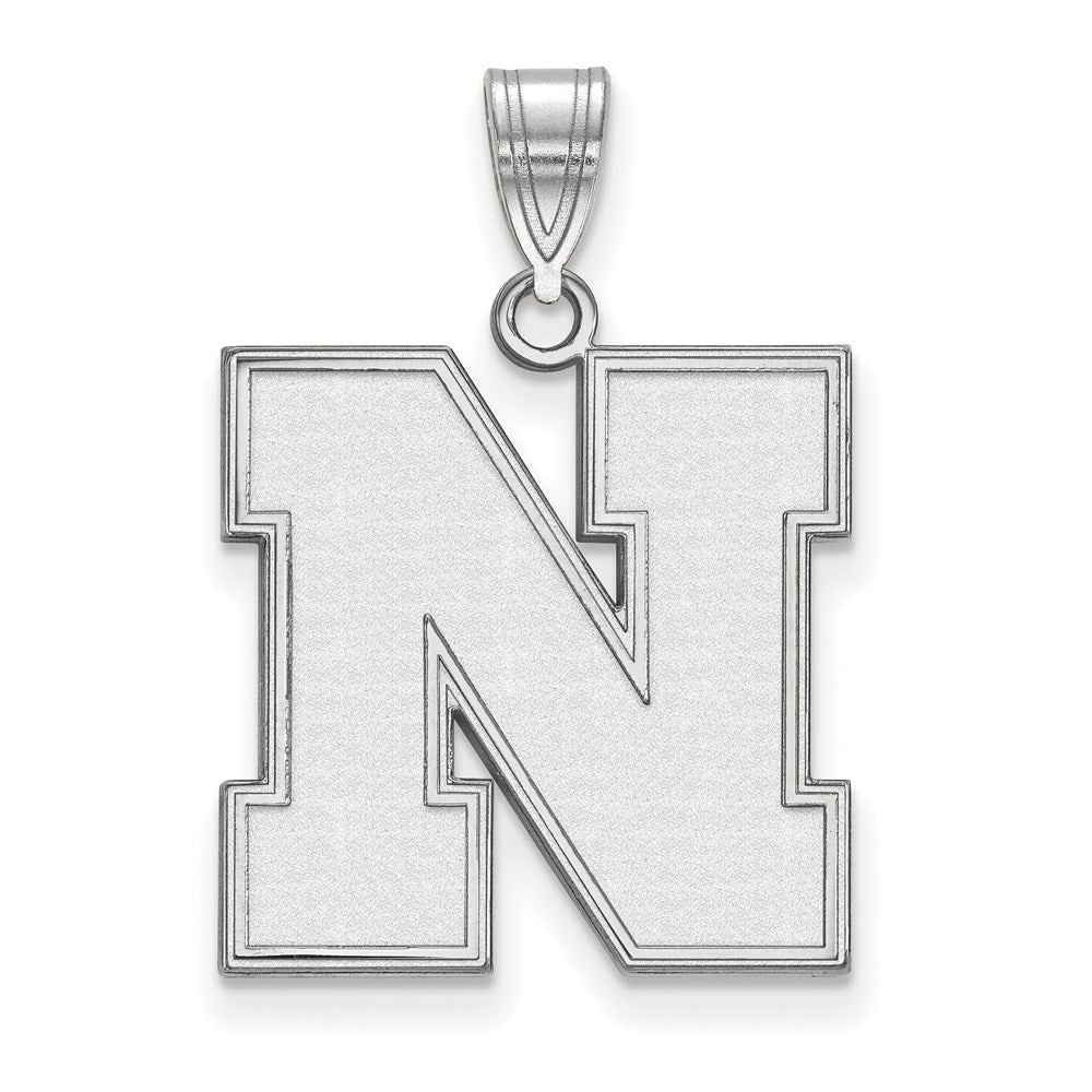 14k White Gold LogoArt University of Nebraska Letter N Large Pendant