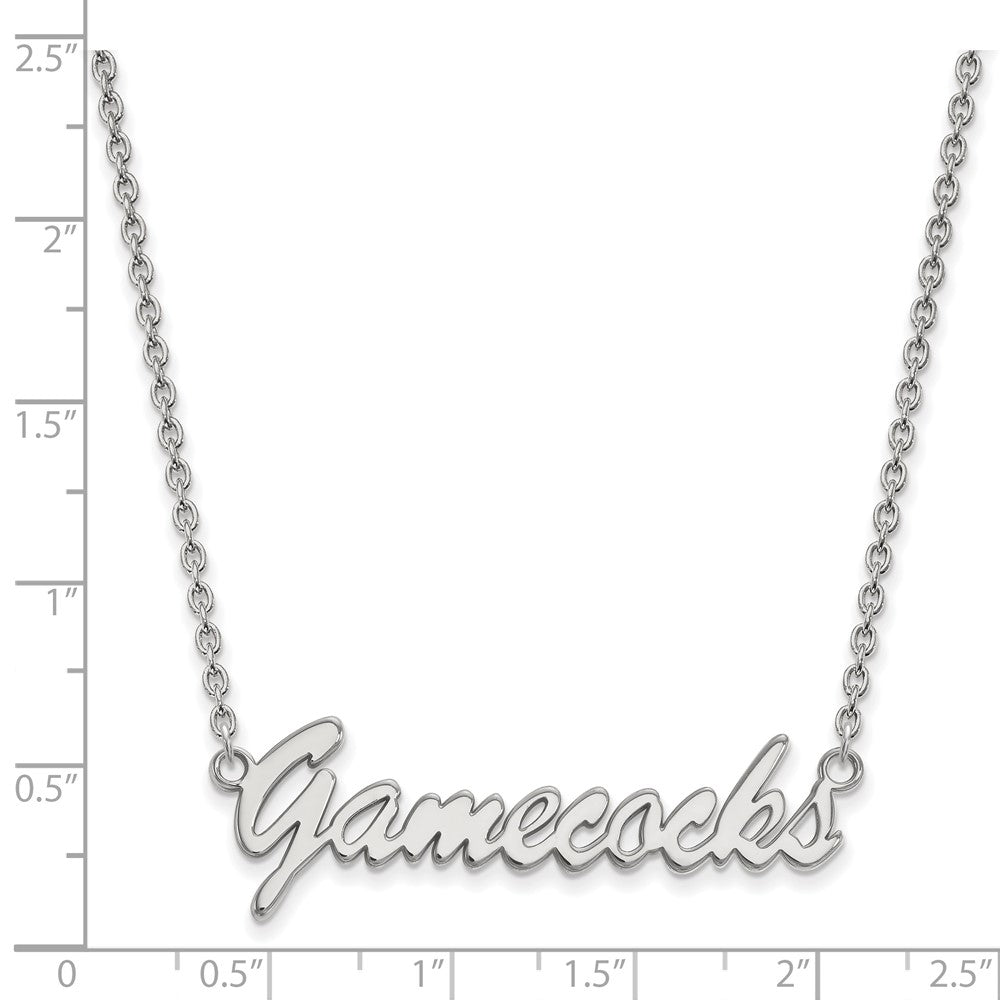 Sterling Silver Rhodium-plated LogoArt U of South Carolina Gamecocks Script Medium Pendant 18 inch Necklace