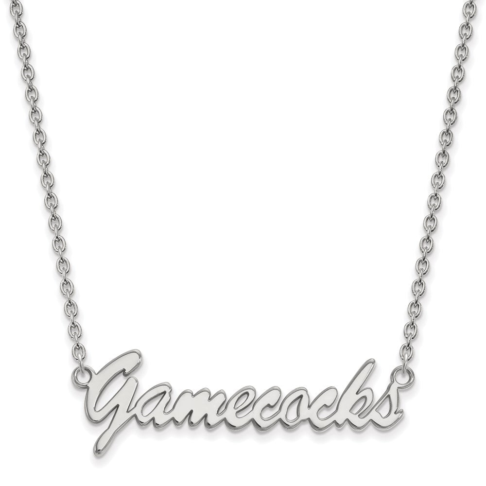 Sterling Silver Rhodium-plated LogoArt U of South Carolina Gamecocks Script Medium Pendant 18 inch Necklace