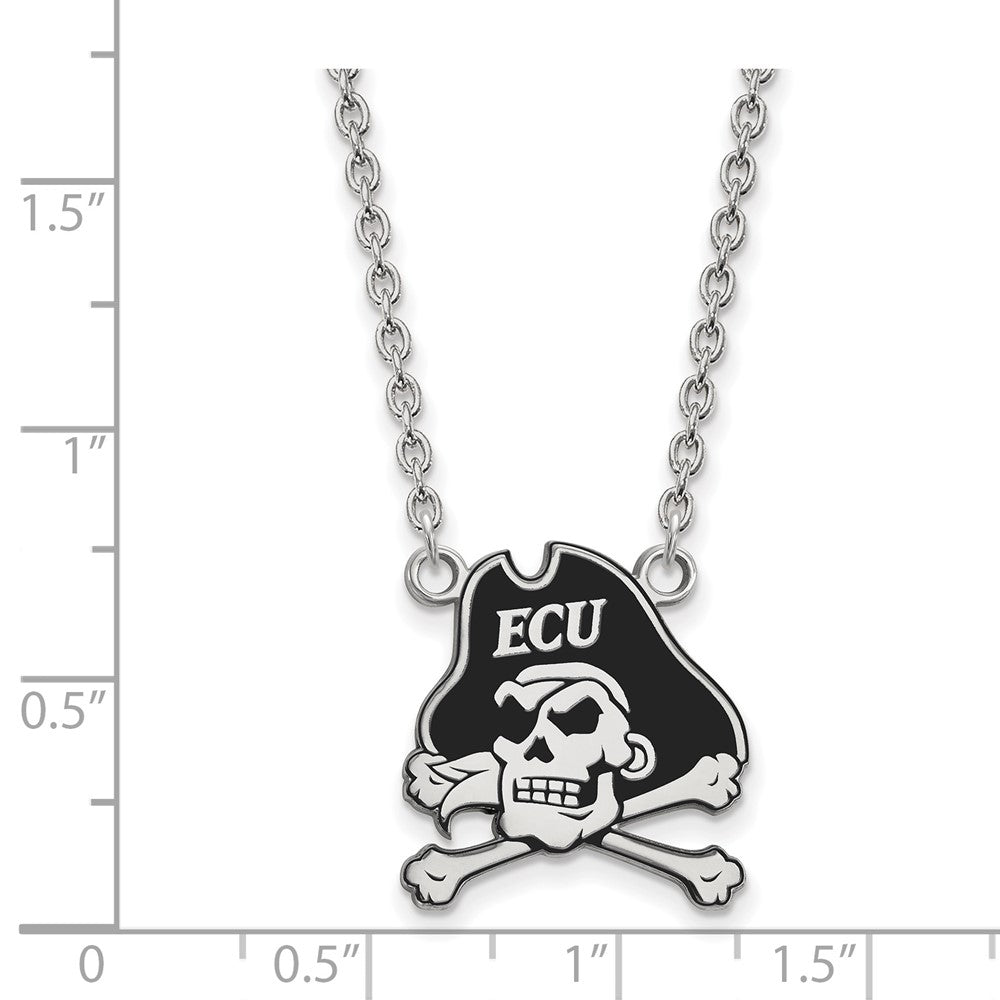 Sterling Silver Rhodium-plated LogoArt East Carolina University Pirate Large Enameled Pendant 18 inch Necklace