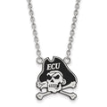 Sterling Silver Rhodium-plated LogoArt East Carolina University Pirate Large Enameled Pendant 18 inch Necklace