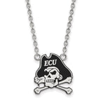 Sterling Silver Rhodium-plated LogoArt East Carolina University Pirate Large Enameled Pendant 18 inch Necklace