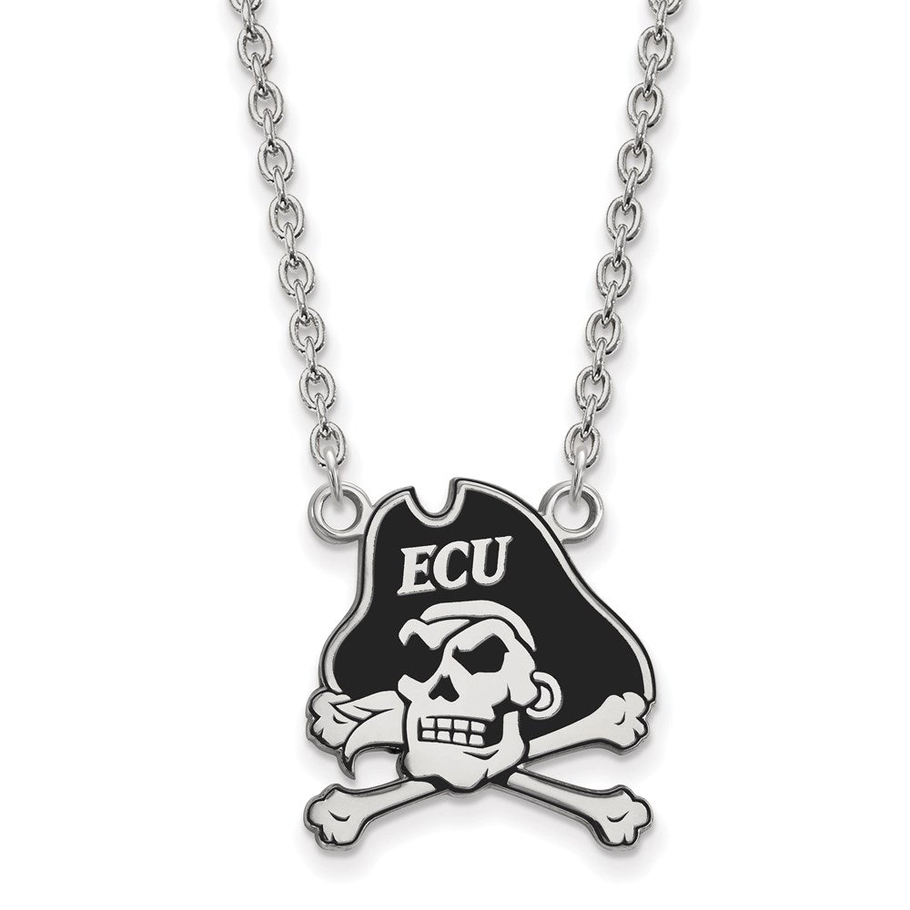 Sterling Silver Rhodium-plated LogoArt East Carolina University Pirate Large Enameled Pendant 18 inch Necklace