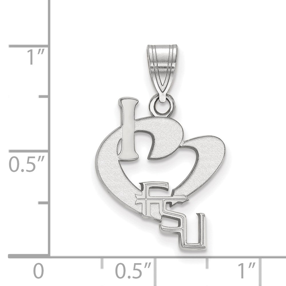 Sterling Silver Rhodium-plated LogoArt Florida State University Large I Heart F-S-U Pendant