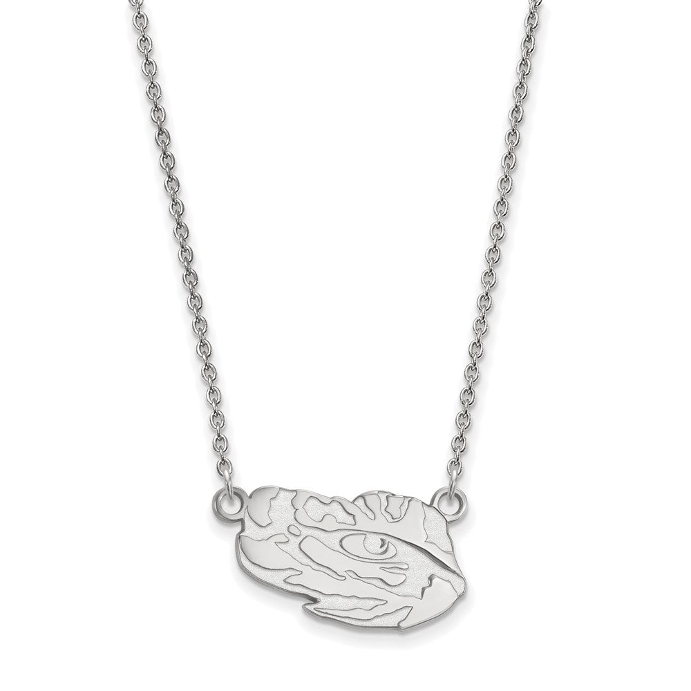 14k White Gold LogoArt Louisiana State University Tiger Eye Small Pendant 18 inch Necklace