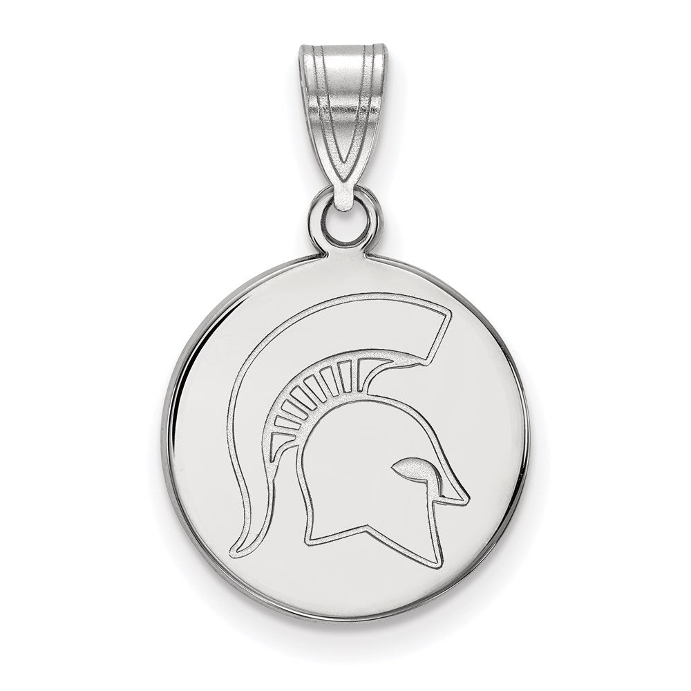 14k White Gold LogoArt Michigan State University Spartan Medium Disc Pendant