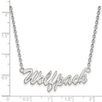 Sterling Silver Rhodium-plated LogoArt North Carolina State University Medium Wolfpack Script Pendant 18 inch Necklace