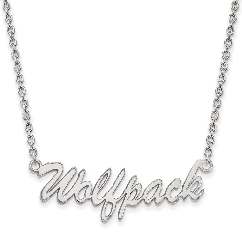 Sterling Silver Rhodium-plated LogoArt North Carolina State University Medium Wolfpack Script Pendant 18 inch Necklace