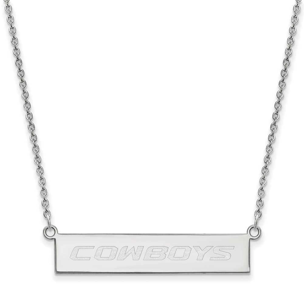 Sterling Silver Rhodium-plated LogoArt Oklahoma State University Cowboys Small Bar 18 inch Necklace