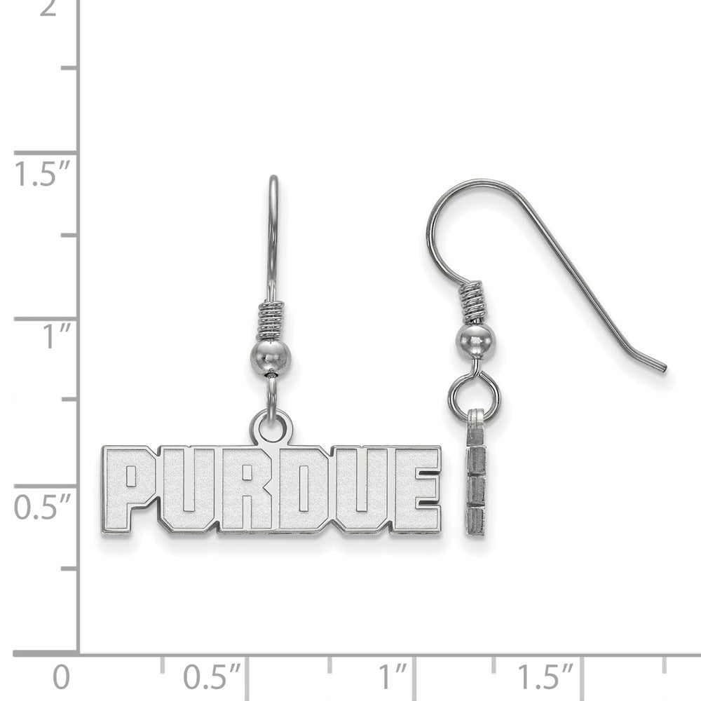 Sterling Silver Rhodium-plated LogoArt Purdue University Block Type Extra Small Dangle Wire Earrings
