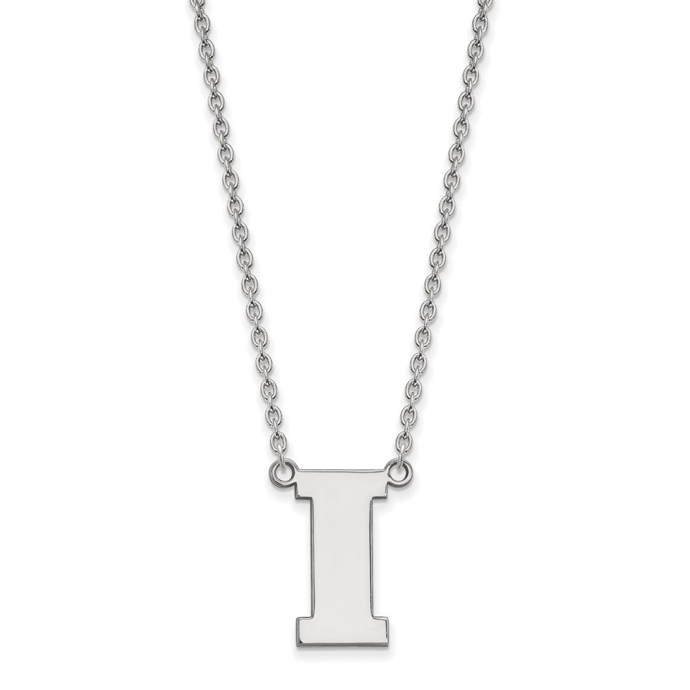Sterling Silver Rhodium-plated LogoArt University of Iowa Letter I Large Pendant 18 inch Necklace