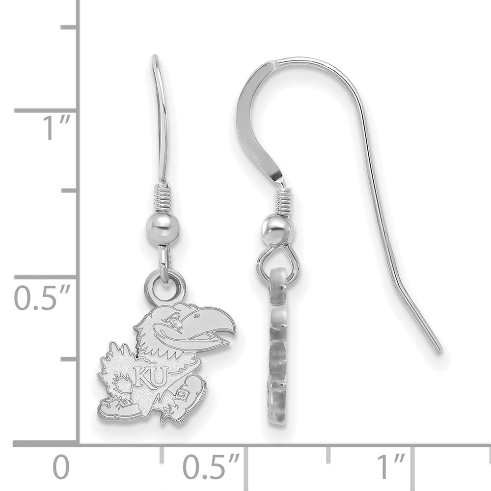 Sterling Silver Rhodium-plated LogoArt University of Kansas Jayhawk Extra Small Dangle Wire Earrings