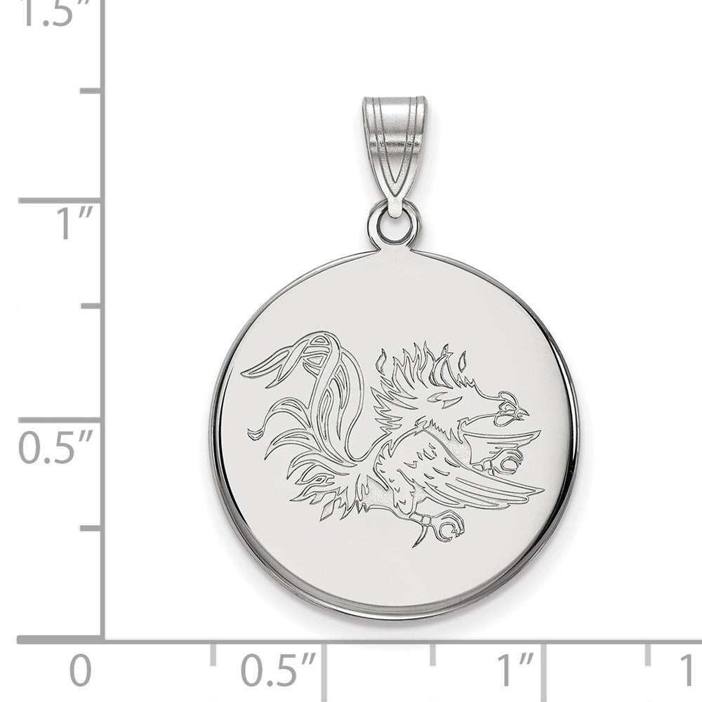 Sterling Silver Rhodium-plated LogoArt University of South Carolina Gamecock Large Disc Pendant