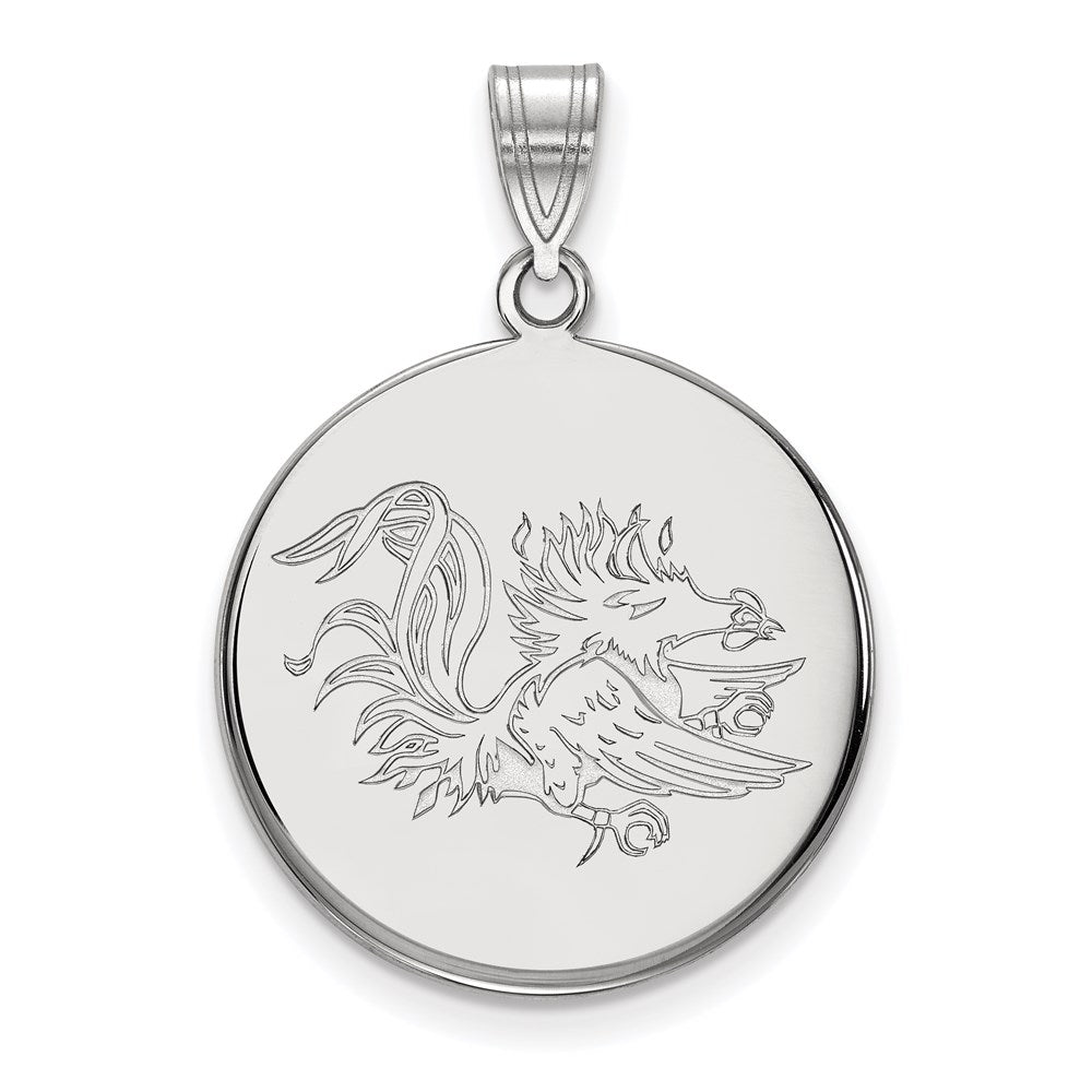 Sterling Silver Rhodium-plated LogoArt University of South Carolina Gamecock Large Disc Pendant