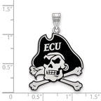 Sterling Silver Rhodium-plated LogoArt East Carolina University Pirate Extra Large Enameled Pendant