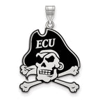 Sterling Silver Rhodium-plated LogoArt East Carolina University Pirate Extra Large Enameled Pendant