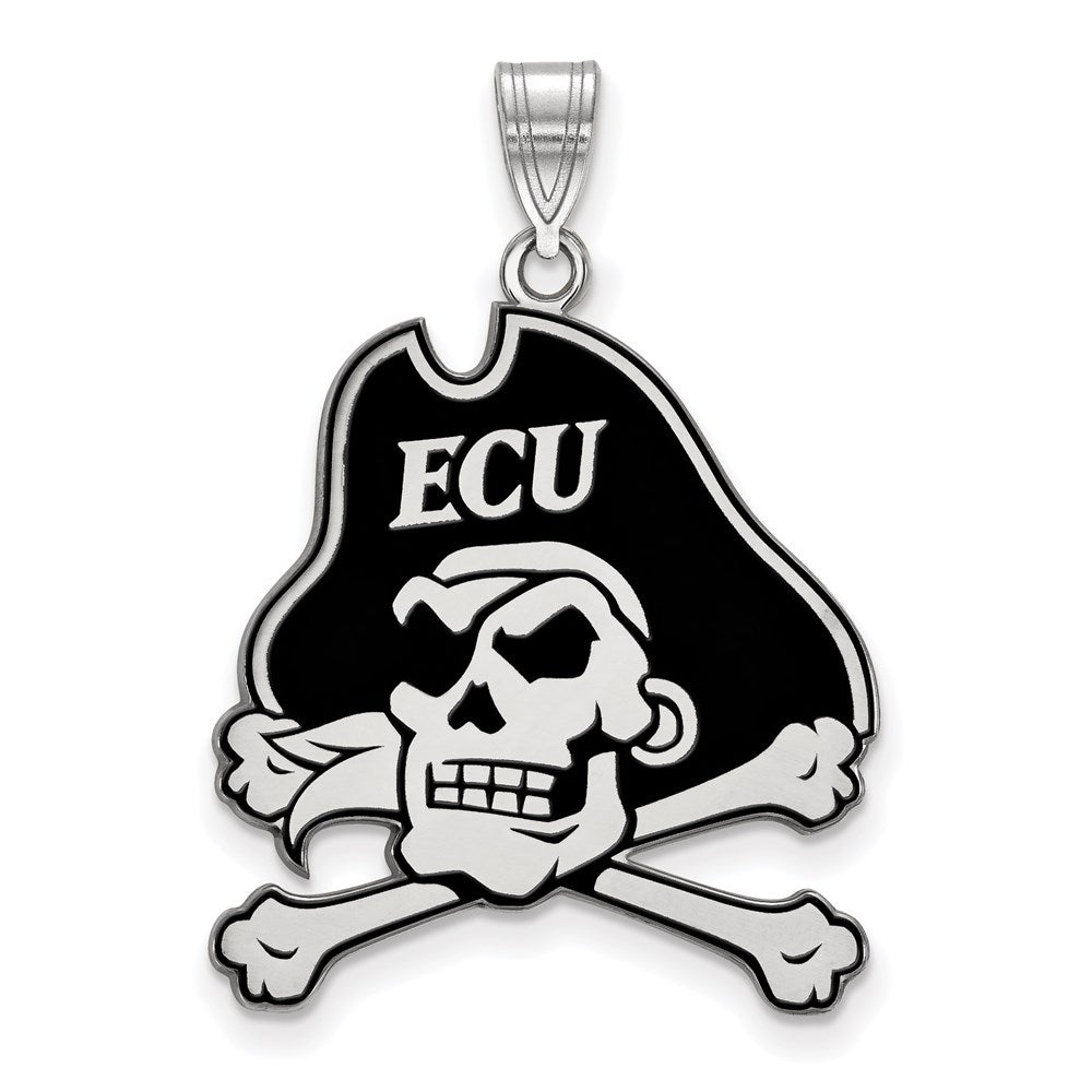 Sterling Silver Rhodium-plated LogoArt East Carolina University Pirate Extra Large Enameled Pendant