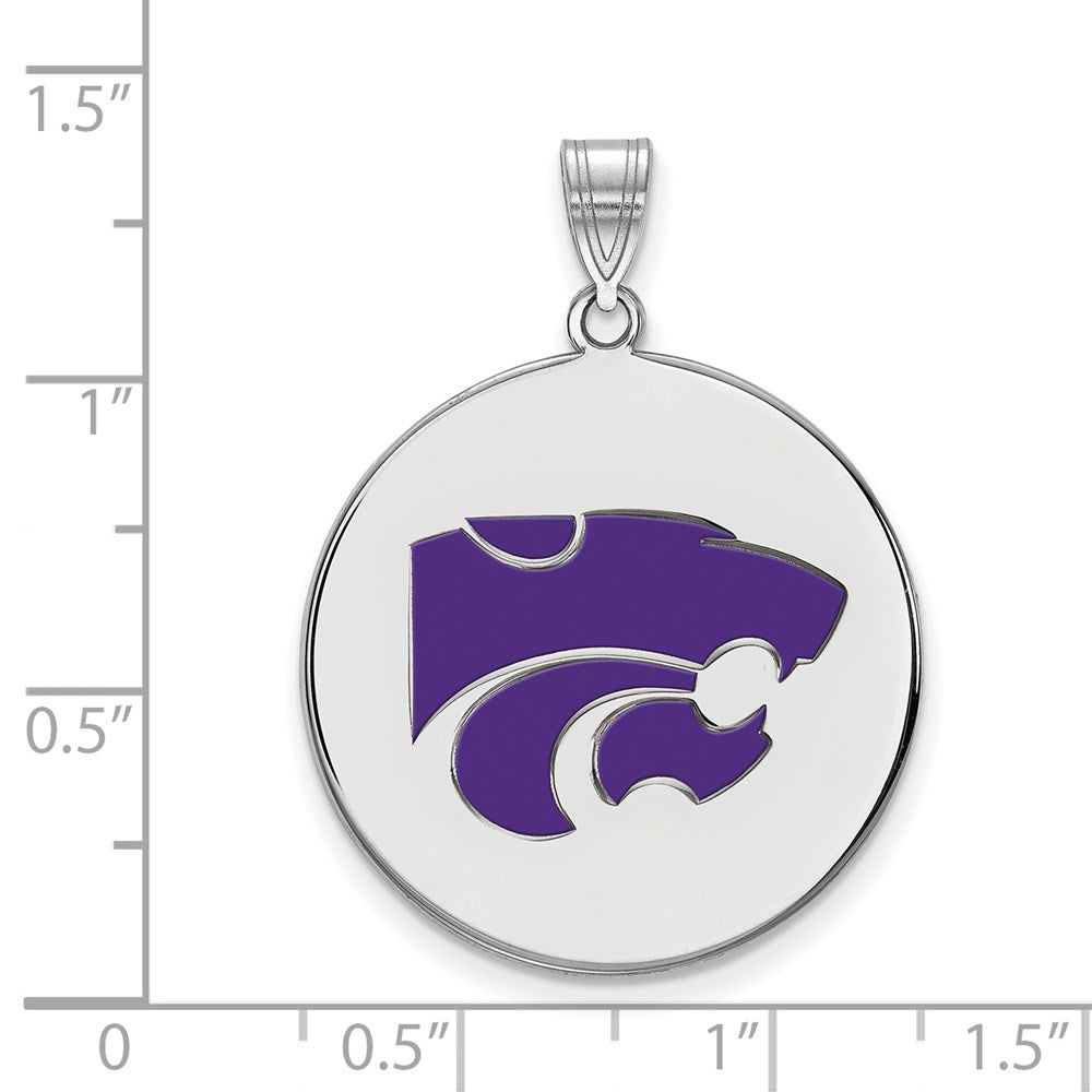 Sterling Silver Rhodium-plated LogoArt Kansas State University Wildcat Extra Large Enameled Disc Pendant