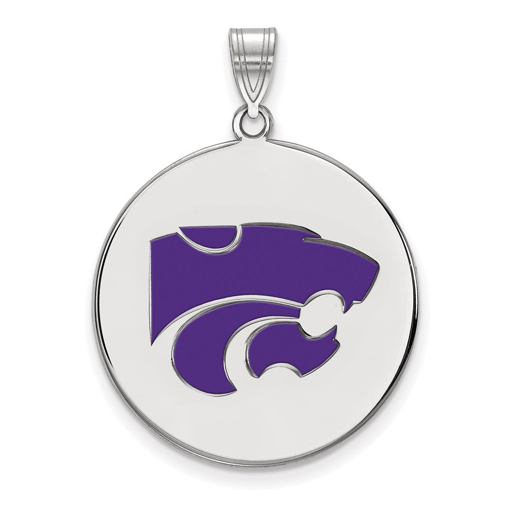 Sterling Silver Rhodium-plated LogoArt Kansas State University Wildcat Extra Large Enameled Disc Pendant