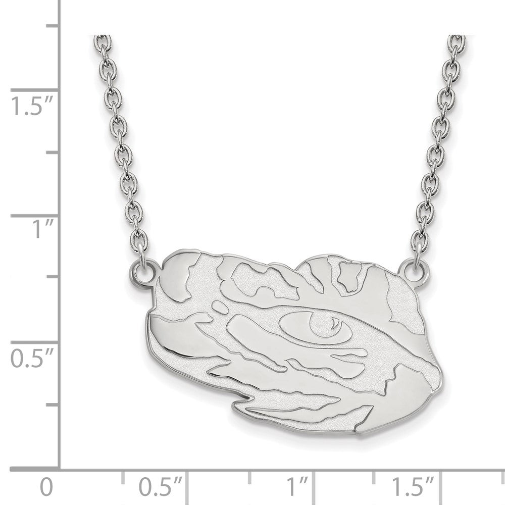 14k White Gold LogoArt Louisiana State University Tiger Eye Large Pendant 18 inch Necklace