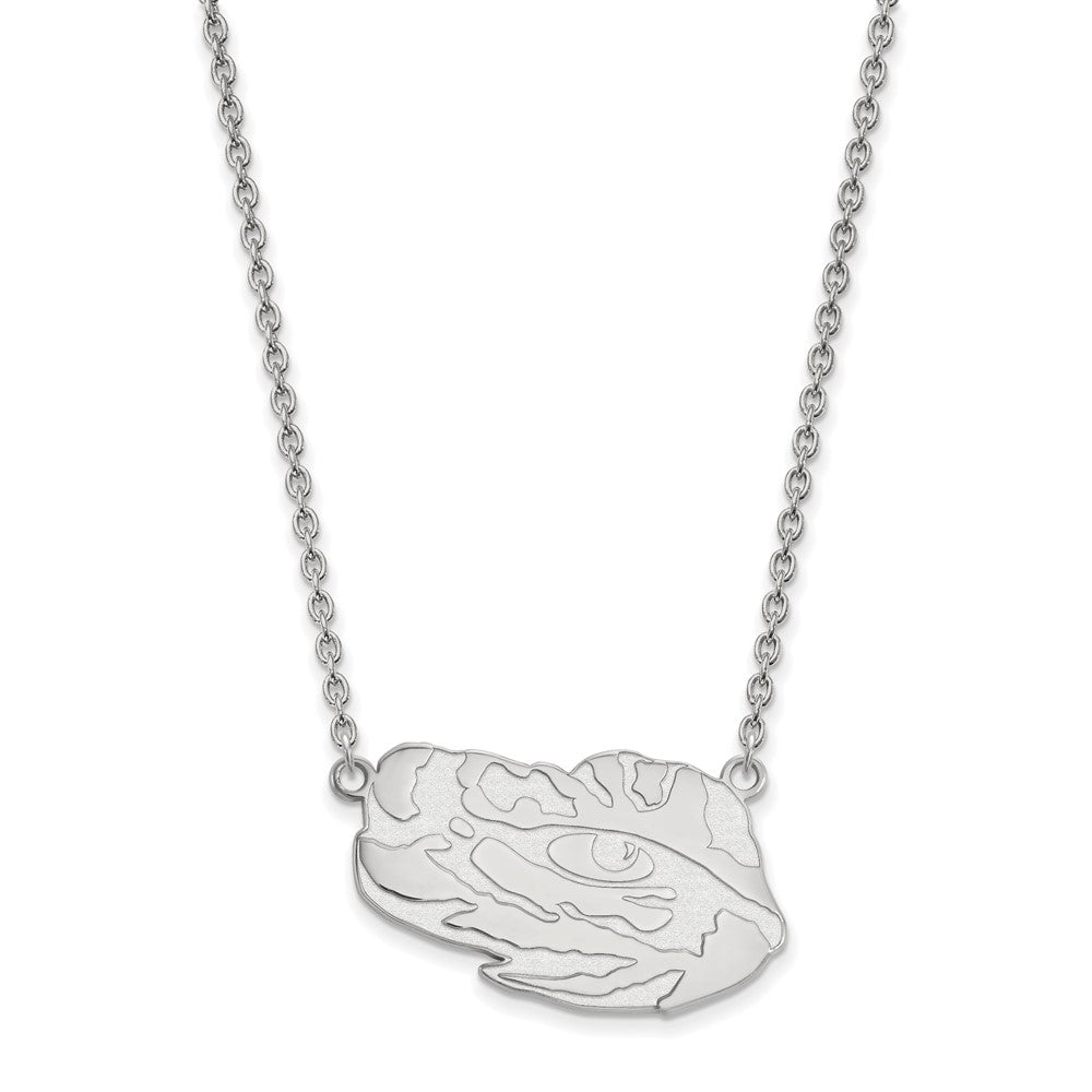 14k White Gold LogoArt Louisiana State University Tiger Eye Large Pendant 18 inch Necklace