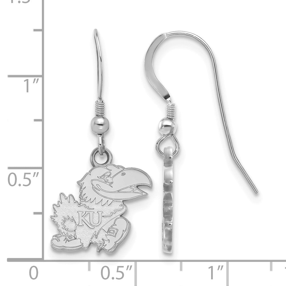 Sterling Silver Rhodium-plated LogoArt University of Kansas Jayhawk Small Dangle Wire Earrings