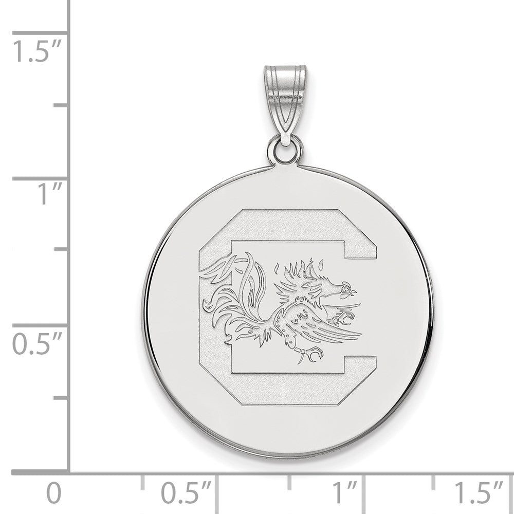 Sterling Silver Rhodium-plated LogoArt University of South Carolina Extra Large Disc Pendant