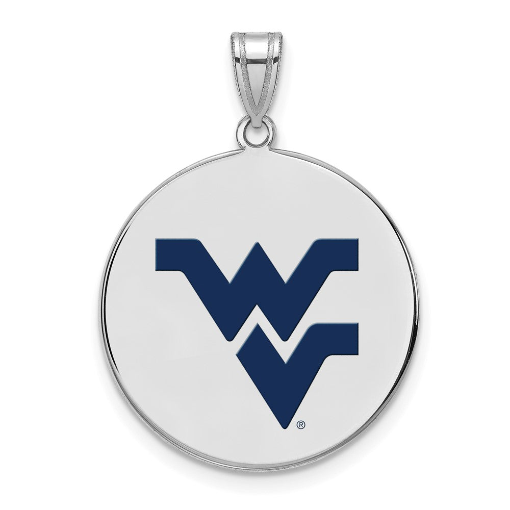 Sterling Silver Rhodium-plated LogoArt West Virginia University W-V Large Enameled Disc Pendant