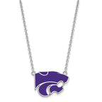 Sterling Silver Rhodium-plated LogoArt Kansas State University Wildcat Large Enameled Pendant 18 inch Necklace