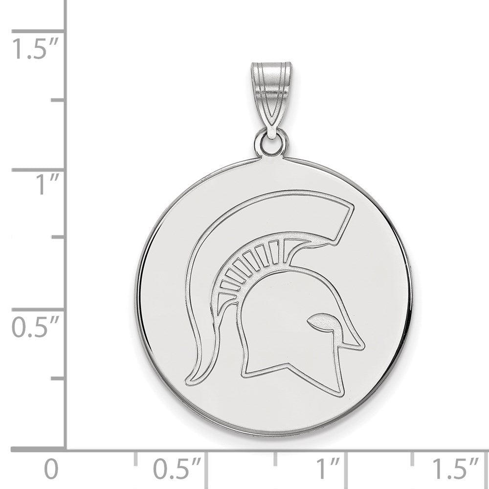 Sterling Silver Rhodium-plated LogoArt Michigan State University Spartan Extra Large Disc Pendant