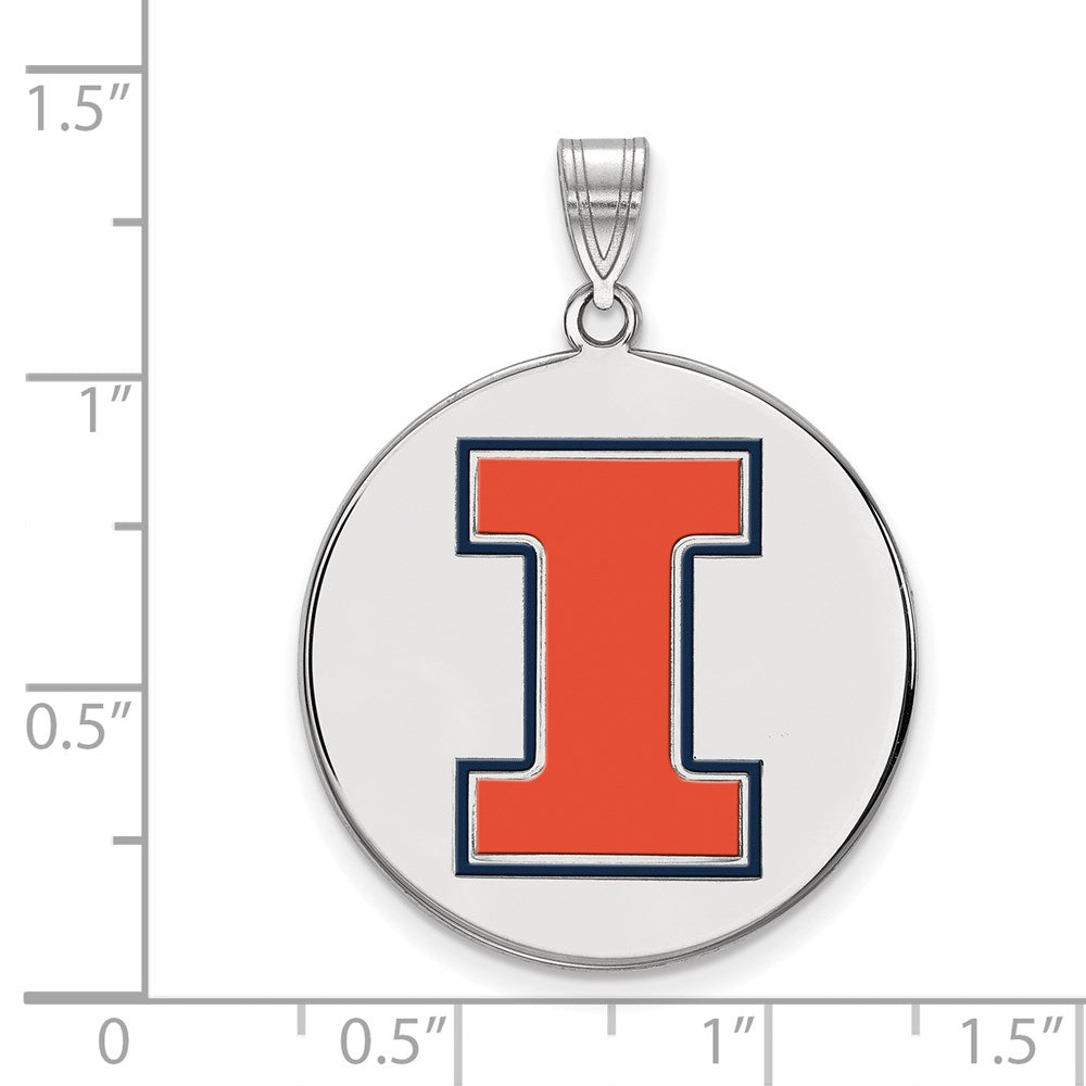 Sterling Silver Rhodium-plated LogoArt University of Illinois Letter I Extra Large Enameled Pendant