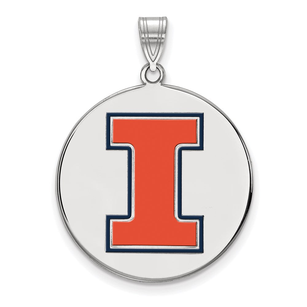 Sterling Silver Rhodium-plated LogoArt University of Illinois Letter I Extra Large Enameled Pendant