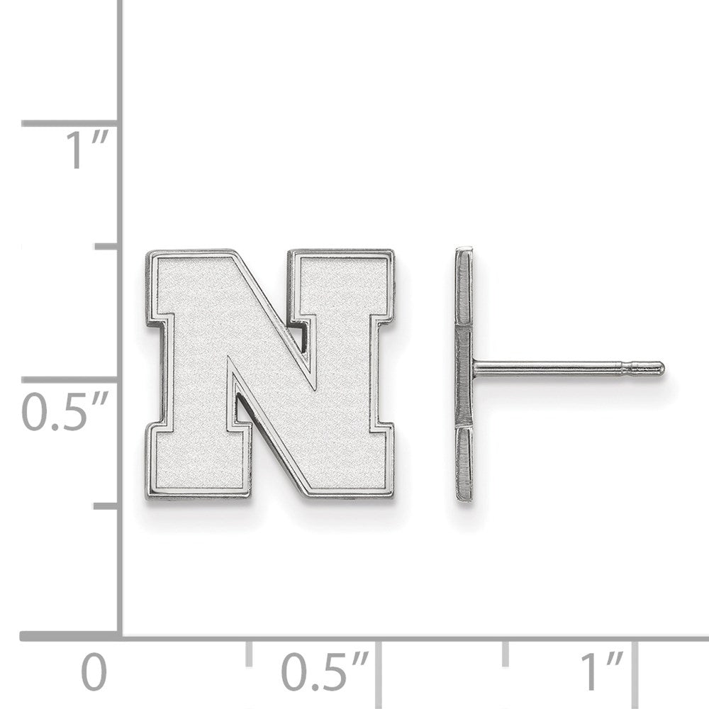 10k White Gold LogoArt University of Nebraska Letter N Small Post Earrings
