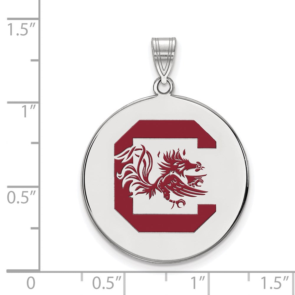 Sterling Silver Rhodium-plated LogoArt University of South Carolina Extra Large Enameled Disc Pendant