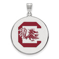 Sterling Silver Rhodium-plated LogoArt University of South Carolina Extra Large Enameled Disc Pendant