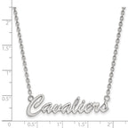 Sterling Silver Rhodium-plated LogoArt University of Virginia Cavaliers Script Medium Pendant 18 inch Necklace