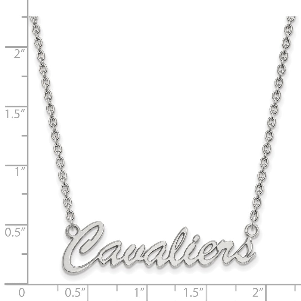 Sterling Silver Rhodium-plated LogoArt University of Virginia Cavaliers Script Medium Pendant 18 inch Necklace