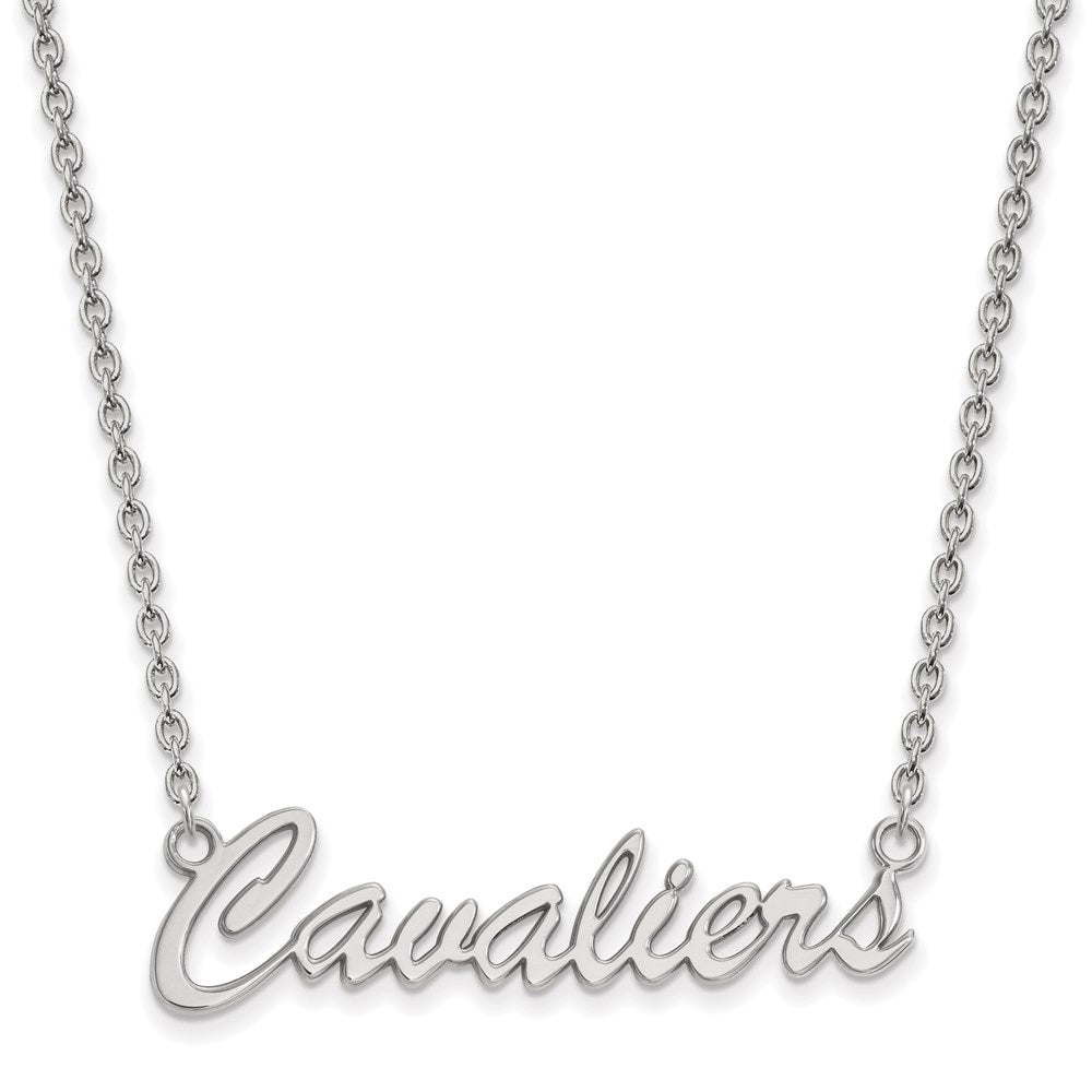 Sterling Silver Rhodium-plated LogoArt University of Virginia Cavaliers Script Medium Pendant 18 inch Necklace