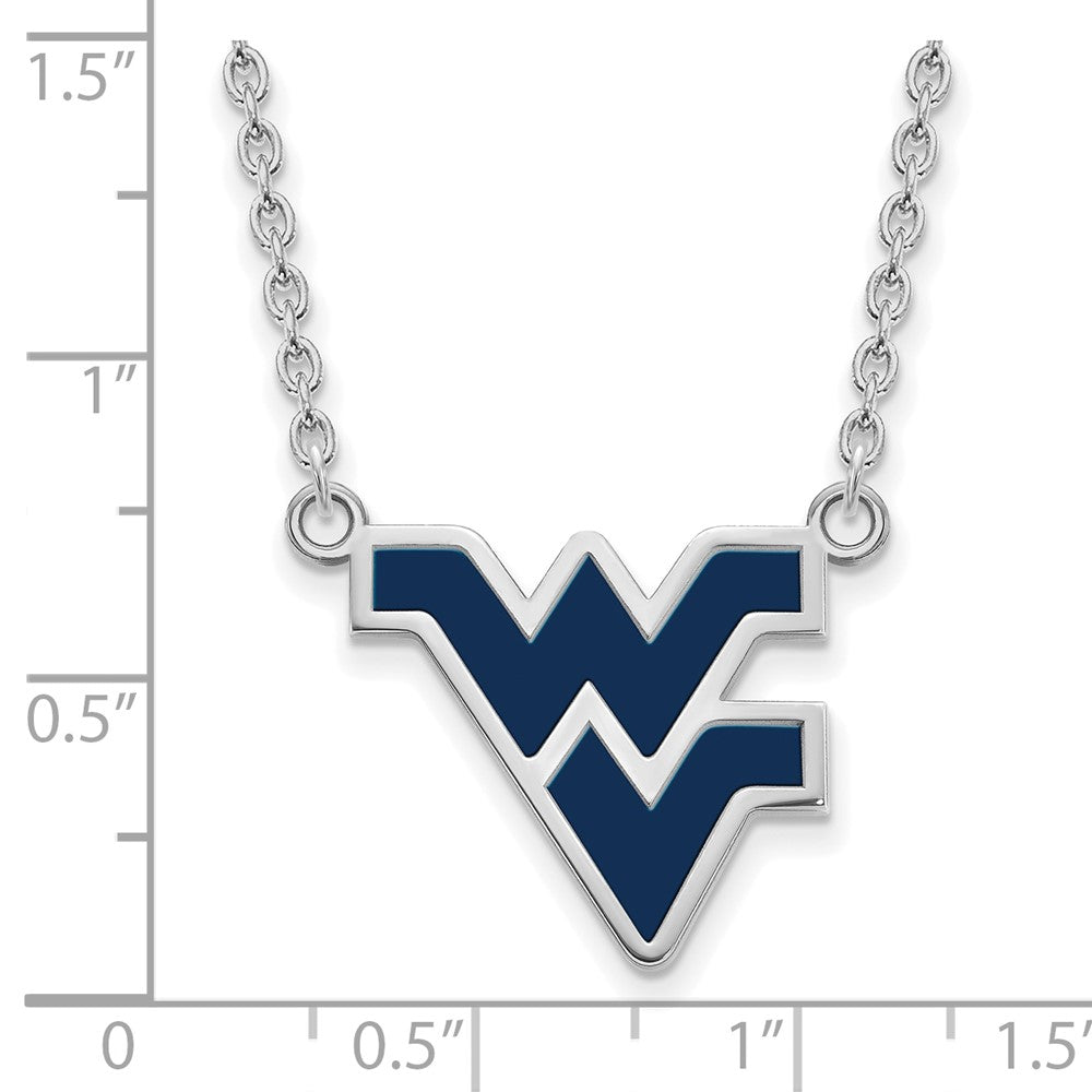 Sterling Silver Rhodium-plated LogoArt West Virginia University W-V Large Enameled Pendant 18 inch Necklace