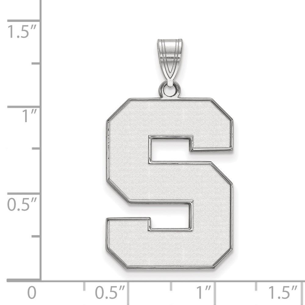 Sterling Silver Rhodium-plated LogoArt Michigan State University Letter S Extra Large Enameled Pendant