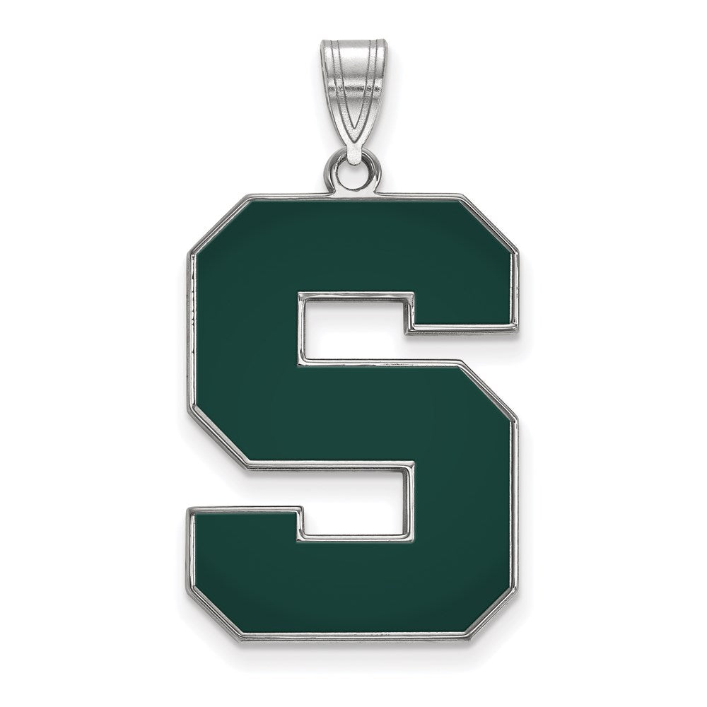 Sterling Silver Rhodium-plated LogoArt Michigan State University Letter S Extra Large Enameled Pendant