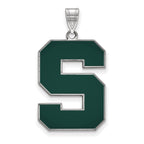 Sterling Silver Rhodium-plated LogoArt Michigan State University Letter S Extra Large Enameled Pendant