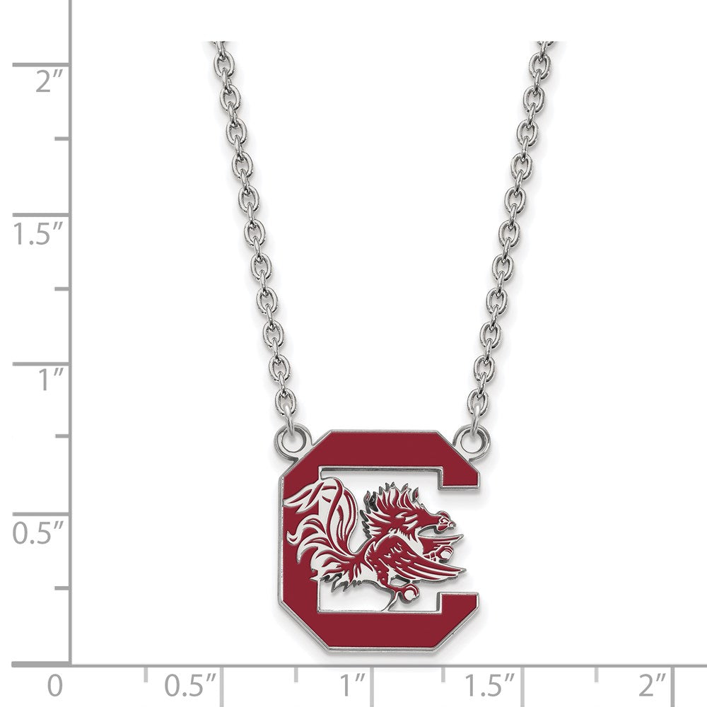 Sterling Silver Rhodium-plated LogoArt University of South Carolina Large Enameled Pendant 18 inch Necklace