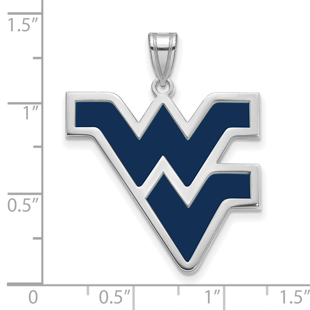 Sterling Silver Rhodium-plated LogoArt West Virginia University W-V Extra Large Enameled Pendant