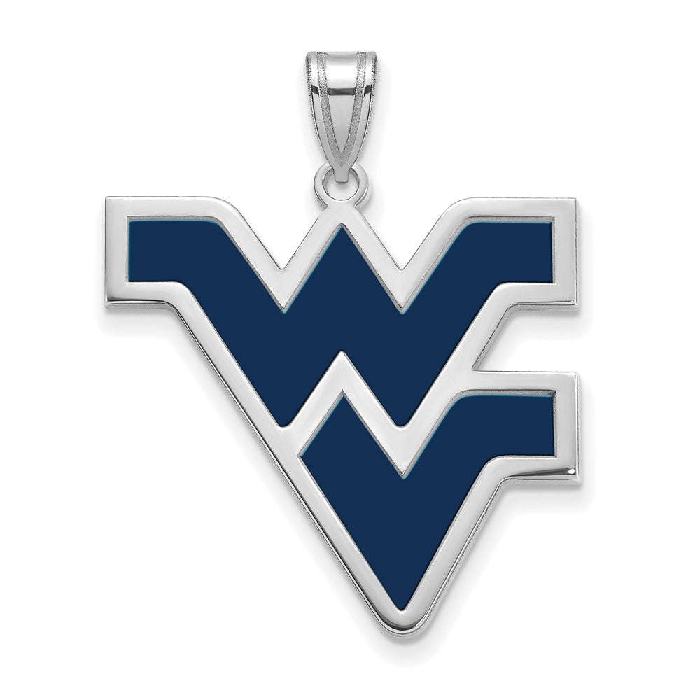Sterling Silver Rhodium-plated LogoArt West Virginia University W-V Extra Large Enameled Pendant