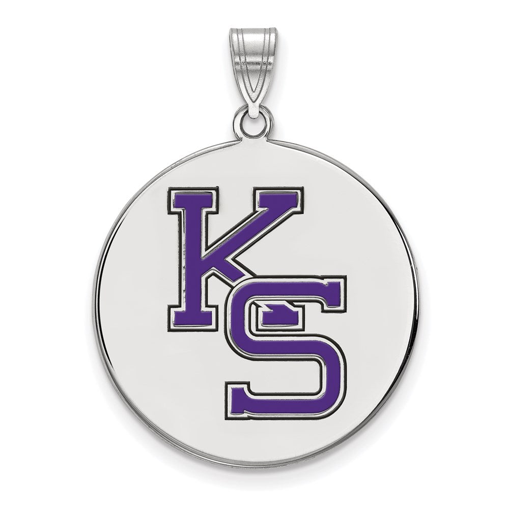 Sterling Silver Rhodium-plated LogoArt Kansas State University K-S Extra Large Enameled Disc Pendant